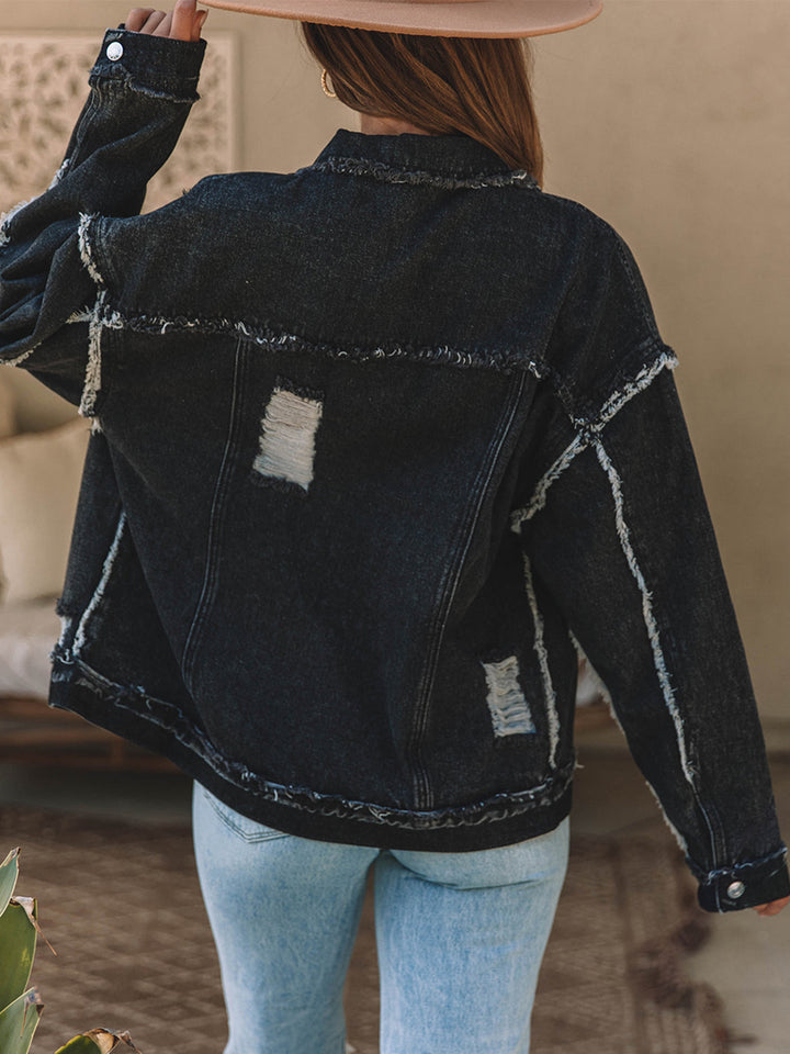 Stilla | Up Raw Hem Distressed Denim Jakke