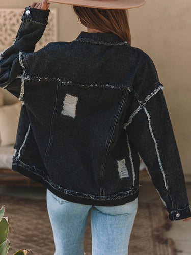 Stilla | Up Raw Hem Distressed Denim Jakke