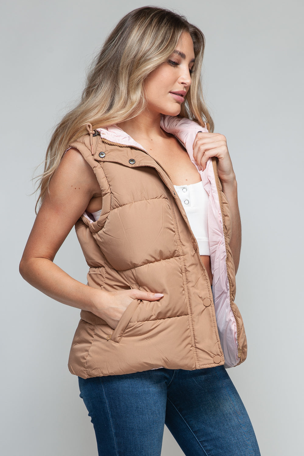 Stilla | Snob Hoodie Vest Med Trykknap og Lynlås