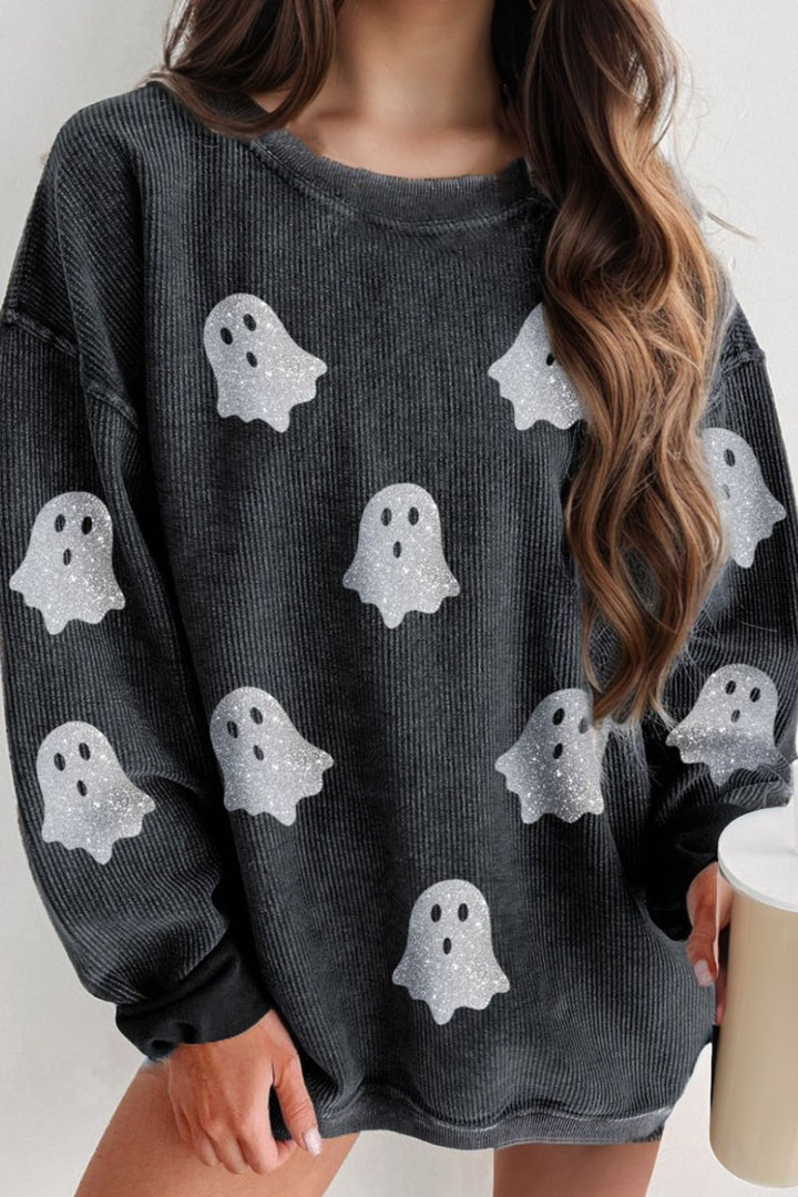 Stilla | Sweatshirt Med Rund Halsudskæring Ghost Med Glitterstof og Lange Ærmer