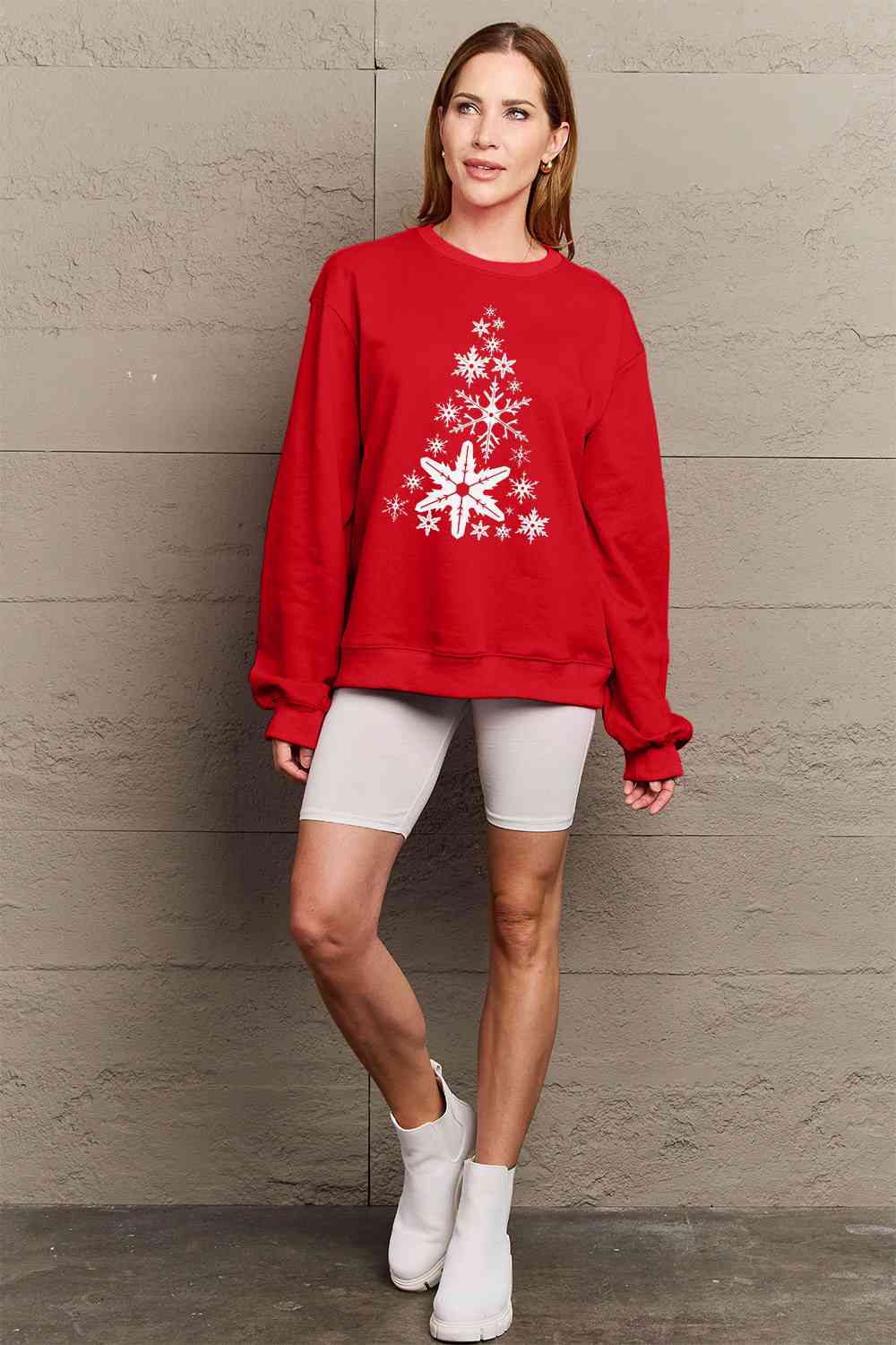 Stilla | Love Fuldt Størrelse Snefnug Juletræ Grafisk Sweatshirt