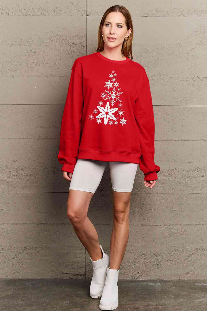 Stilla | Love Fuldt Størrelse Snefnug Juletræ Grafisk Sweatshirt