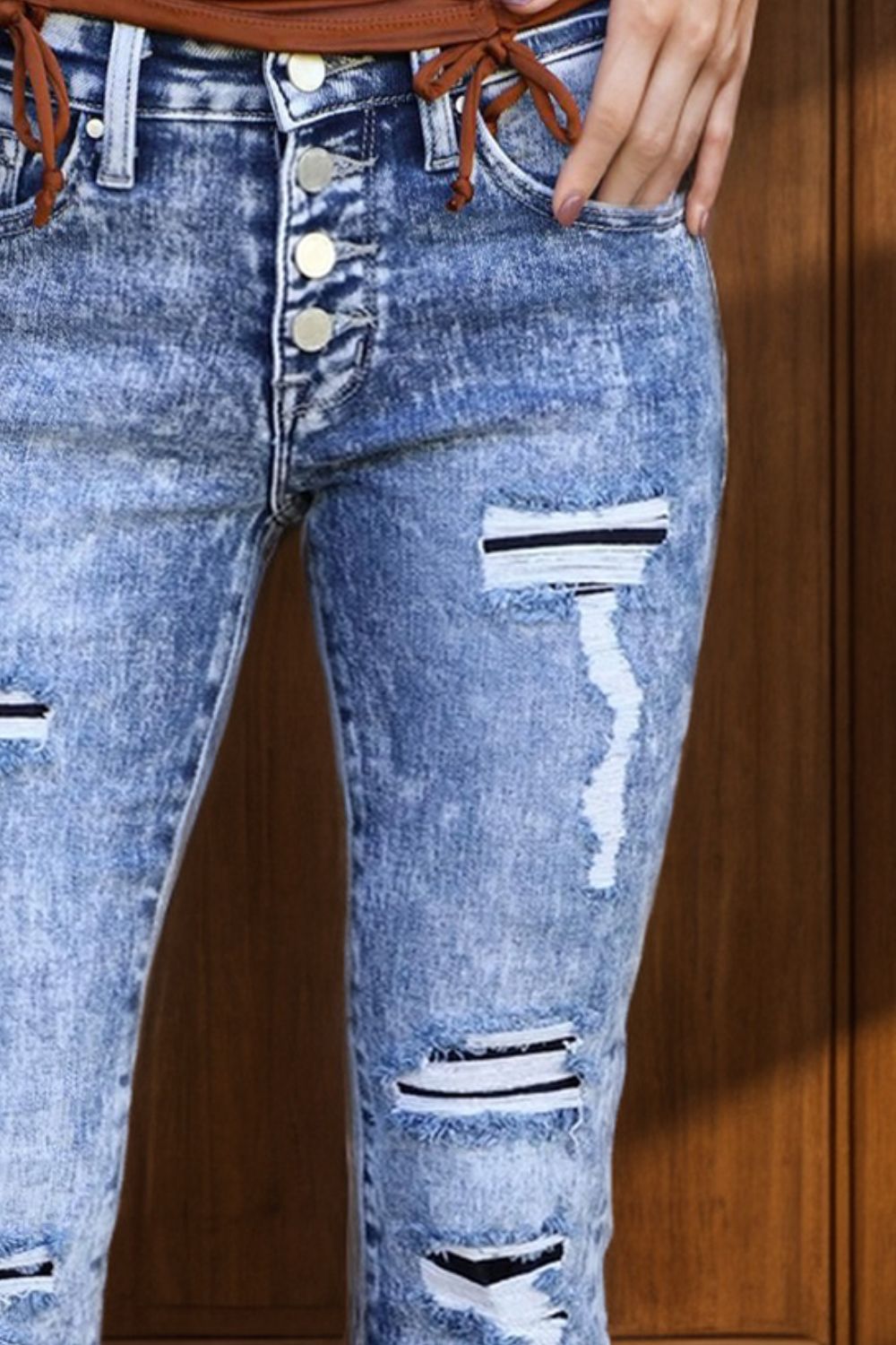 Stilla | Button-Fly Bootcut Jeans med Lommer