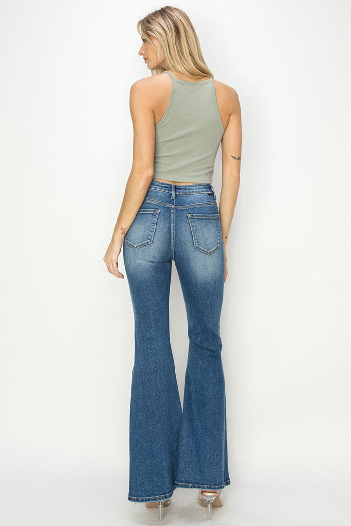Stilla | Full Size Høj Talje Front Søm Detaljeret Flare Jeans
