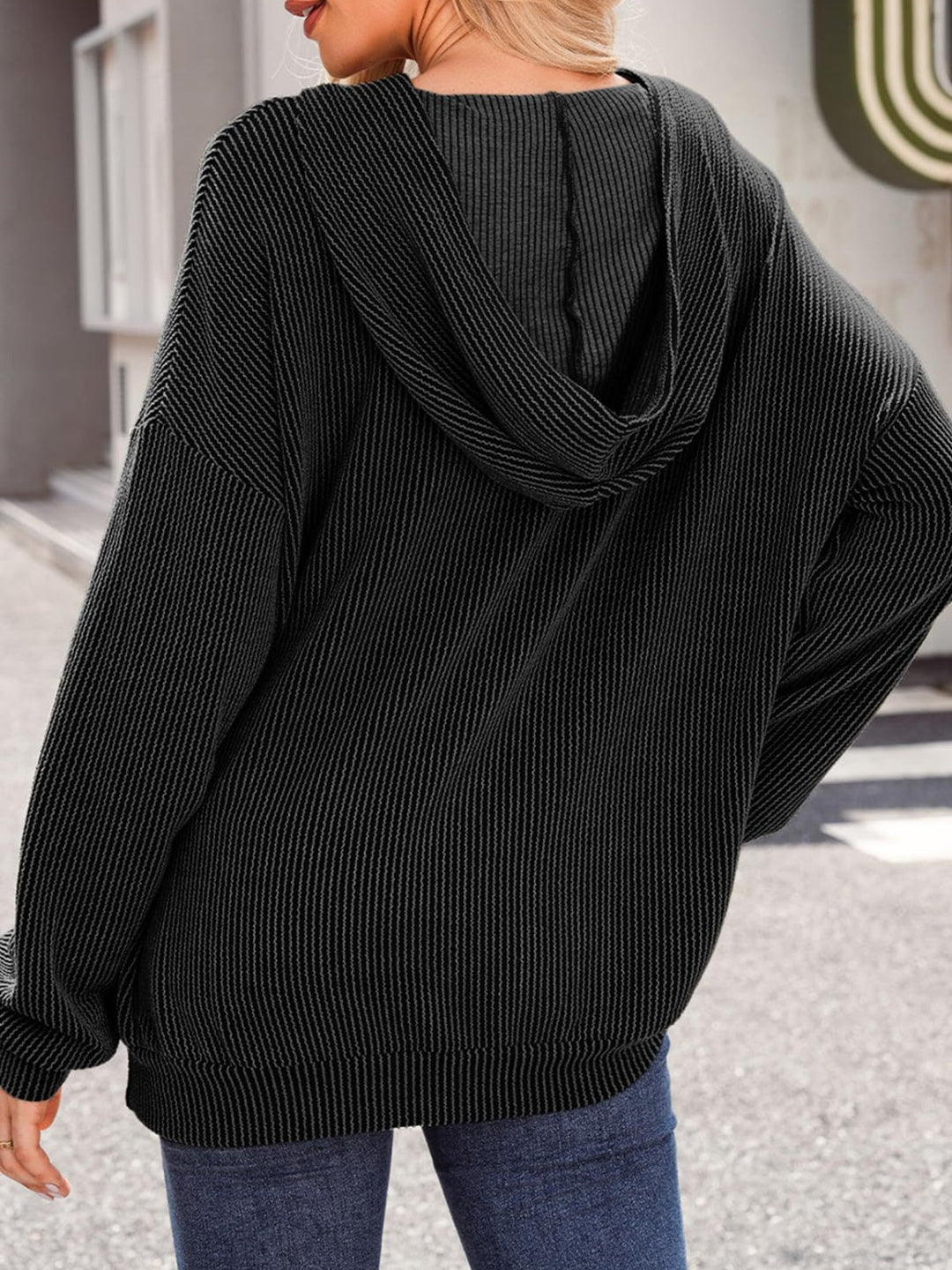 Stilla | Struktureret Sweatshirt Med Hætte Double Take Med Kængurulomme og Lange Ærmer