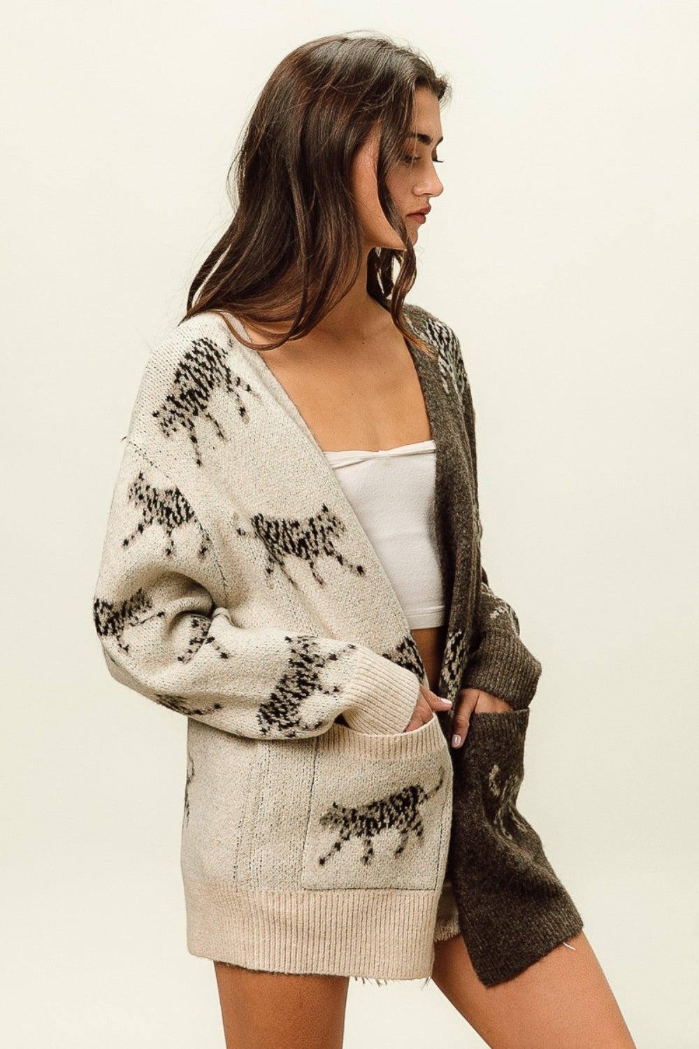 Stilla | Åben Front Langærmet Kontrast Cardigan