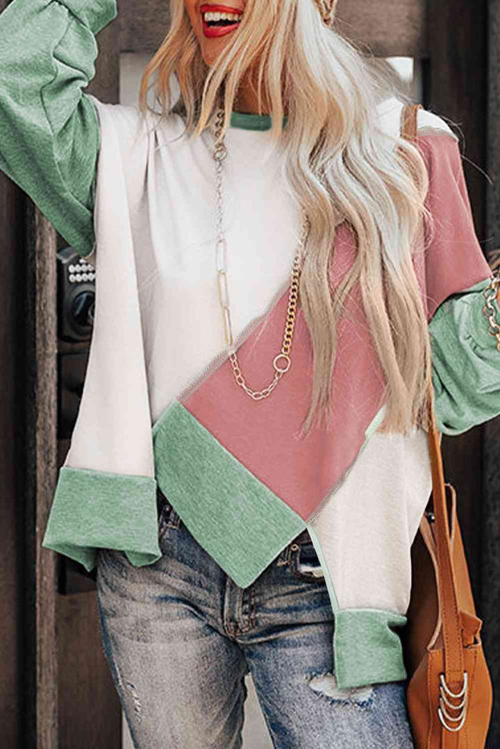 Stilla | Block Udsat Søm Asymmetrisk Sweatshirt