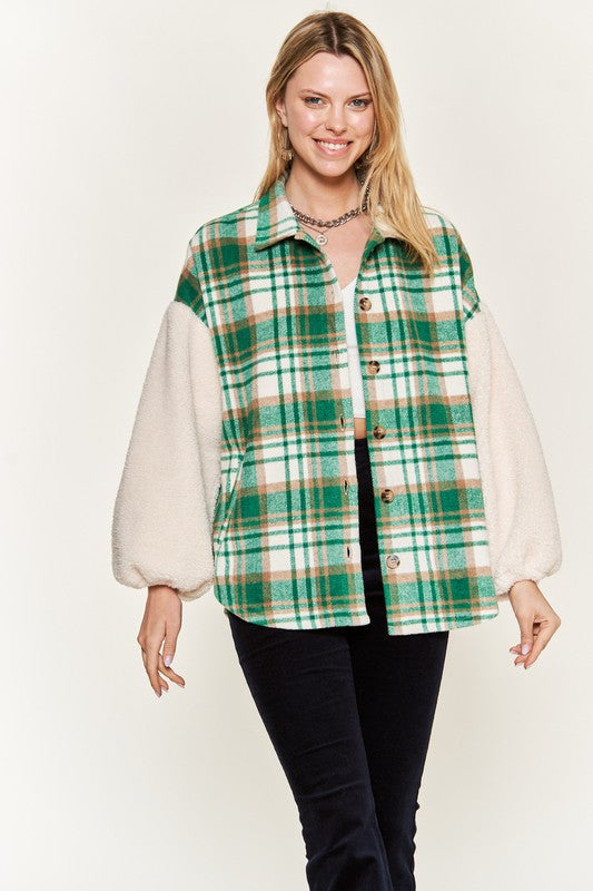 Stilla | Plaid Fuzzy Sleeve Jacket