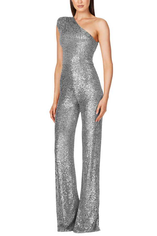 Stilla | Alize Stretch Paillet En Skulder Bred Ben Jumpsuit