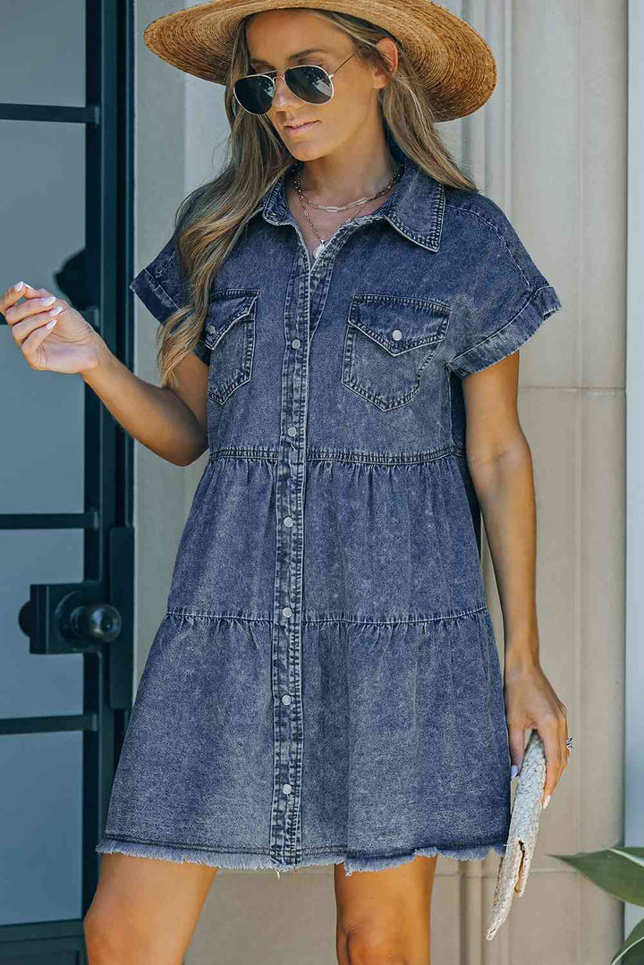 Stilla | Front Raw Hem Denim Kjole
