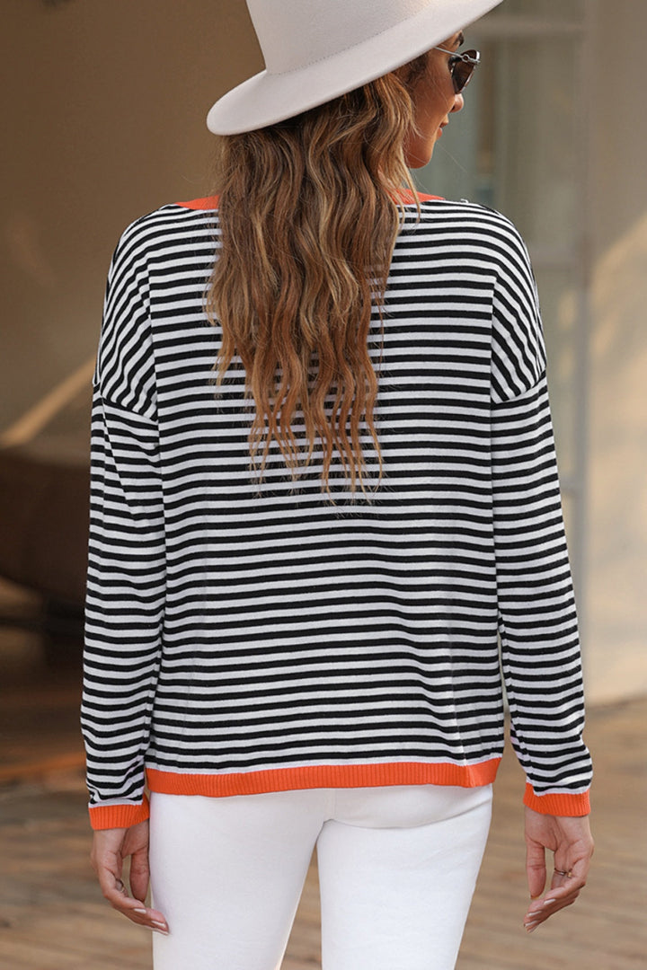 Skovae | Stribet Rundhals-Drop-Shoulder-T-Shirt