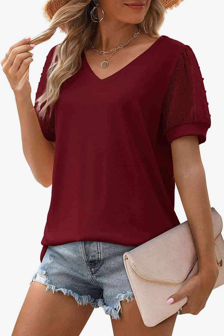 Stilla | Dot Puff Sleeve V-hals Tee