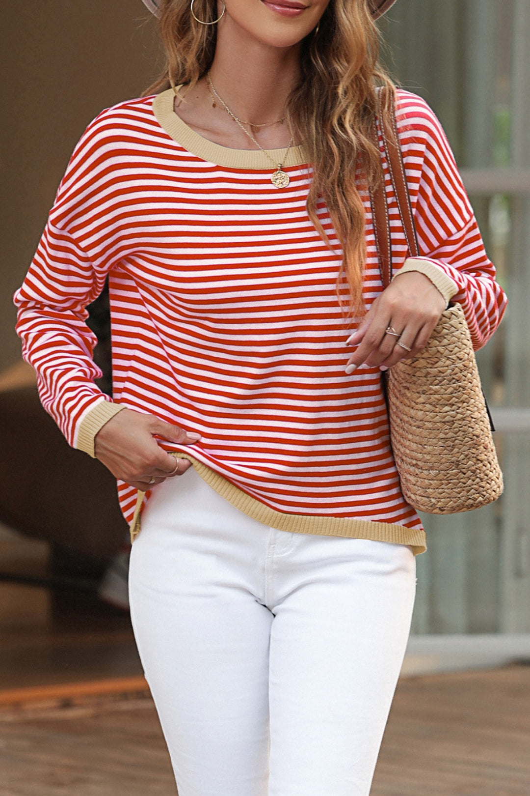 Skovae | Stribet Rundhals-Drop-Shoulder-T-Shirt