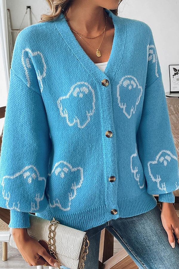 Stilla | Cozy Halloween Ghost Striktrøje med Knapper