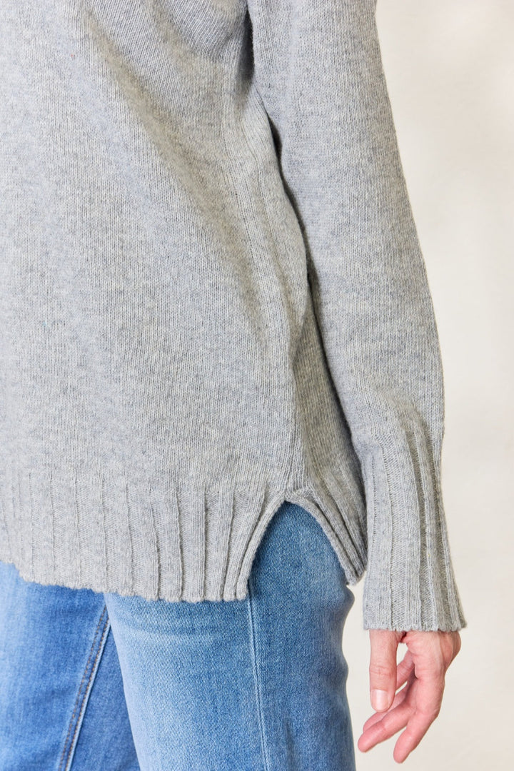 Stilla | Full Size Turtleneck Langærmet Slids Sweater