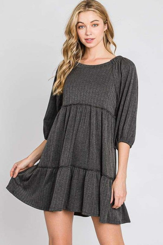 Stilla | Rib Casual Babydoll Lagdelt Kjole