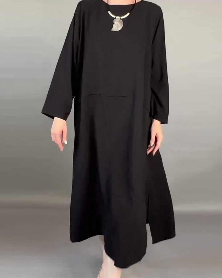 Stilla | Plus Size Kjole med Knapper I Ensfarvet