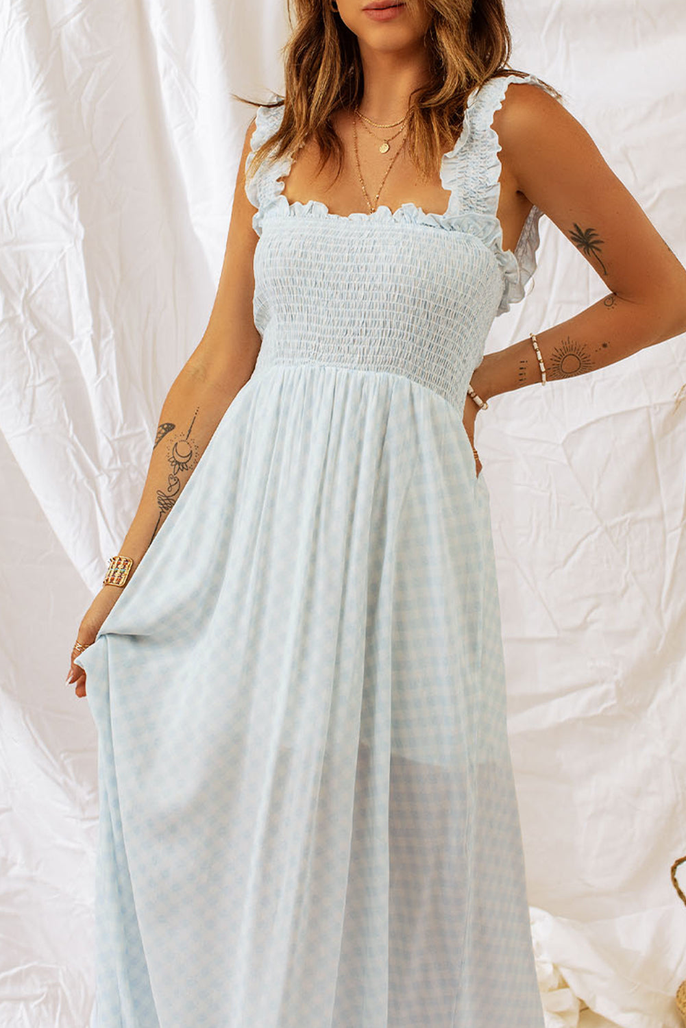 Stilla | Ruffle Strap Smocked Maxi Dress