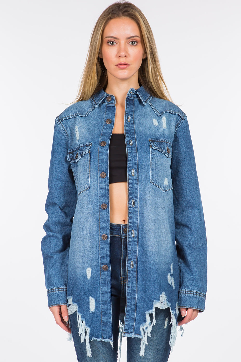 Stilla | Bazi Distressed Frayed Hem Denimjakke