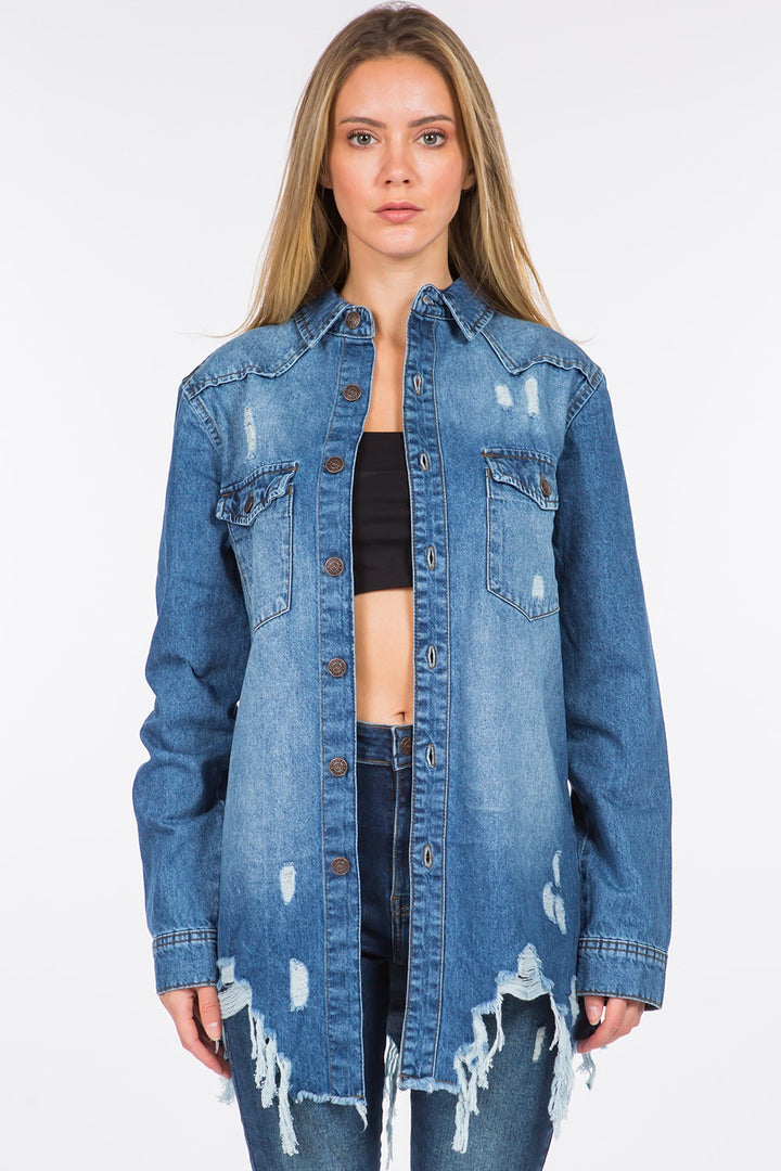Stilla | Bazi Distressed Frayed Hem Denimjakke
