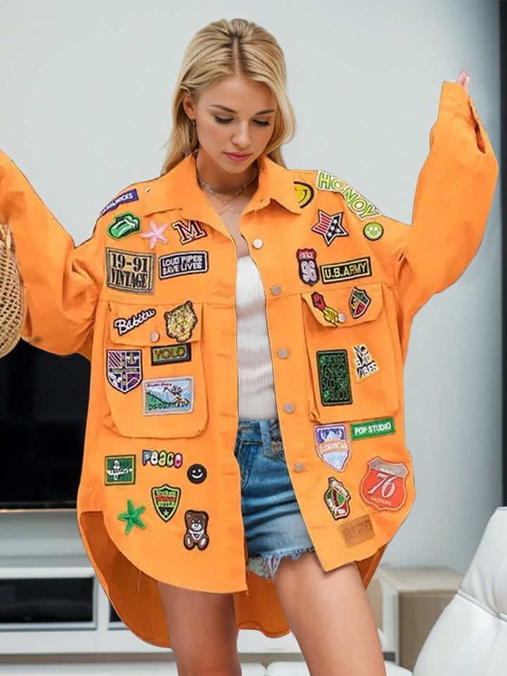 Stilla | Patch Knap-op Langærmet Denim Jakke