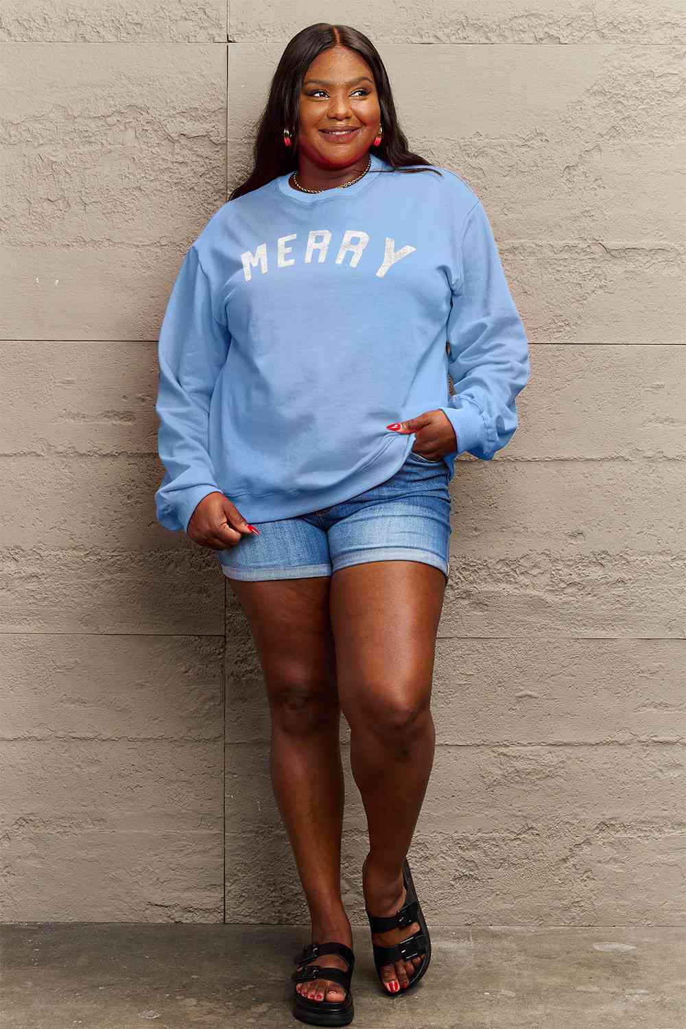Stilla | Love Full Size Merry Graphic Sweatshirt