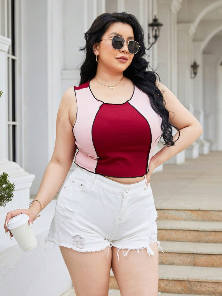 Stilla | Plus Size Kontrast Rund Hals Tank