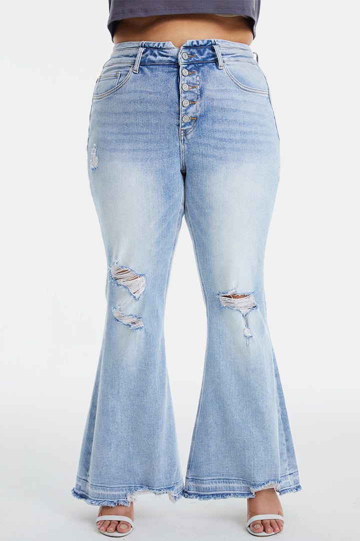 Stilla | Full Size Distressed Raw Hem Høj Talje Flare Jeans