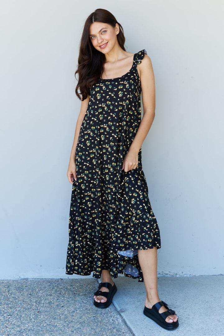 Stilla | I Haven't the Garden Flæser Blomster Maxi Kjole I Sort Gul Blomster