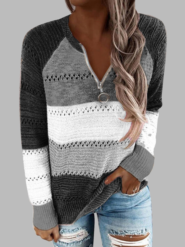 Stilla | Størrelse Farveblok Halv Lynlås Sweater