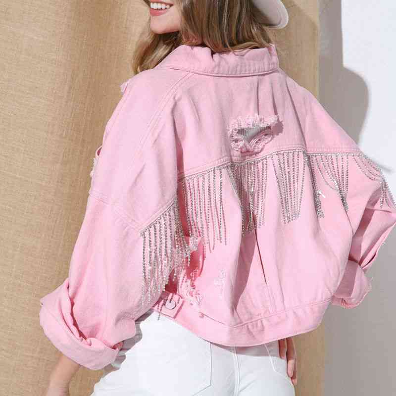 Stilla | Krave Hals Droppede Skuldre Denim Jakke