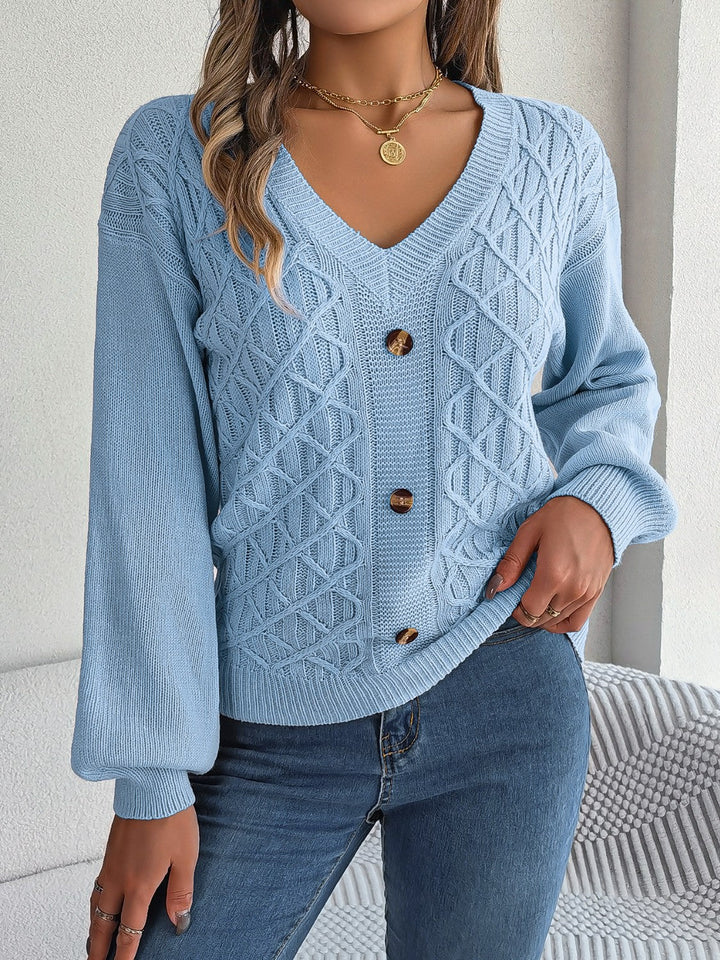 Stilla | Strikket V-hals lanterneærme sweater