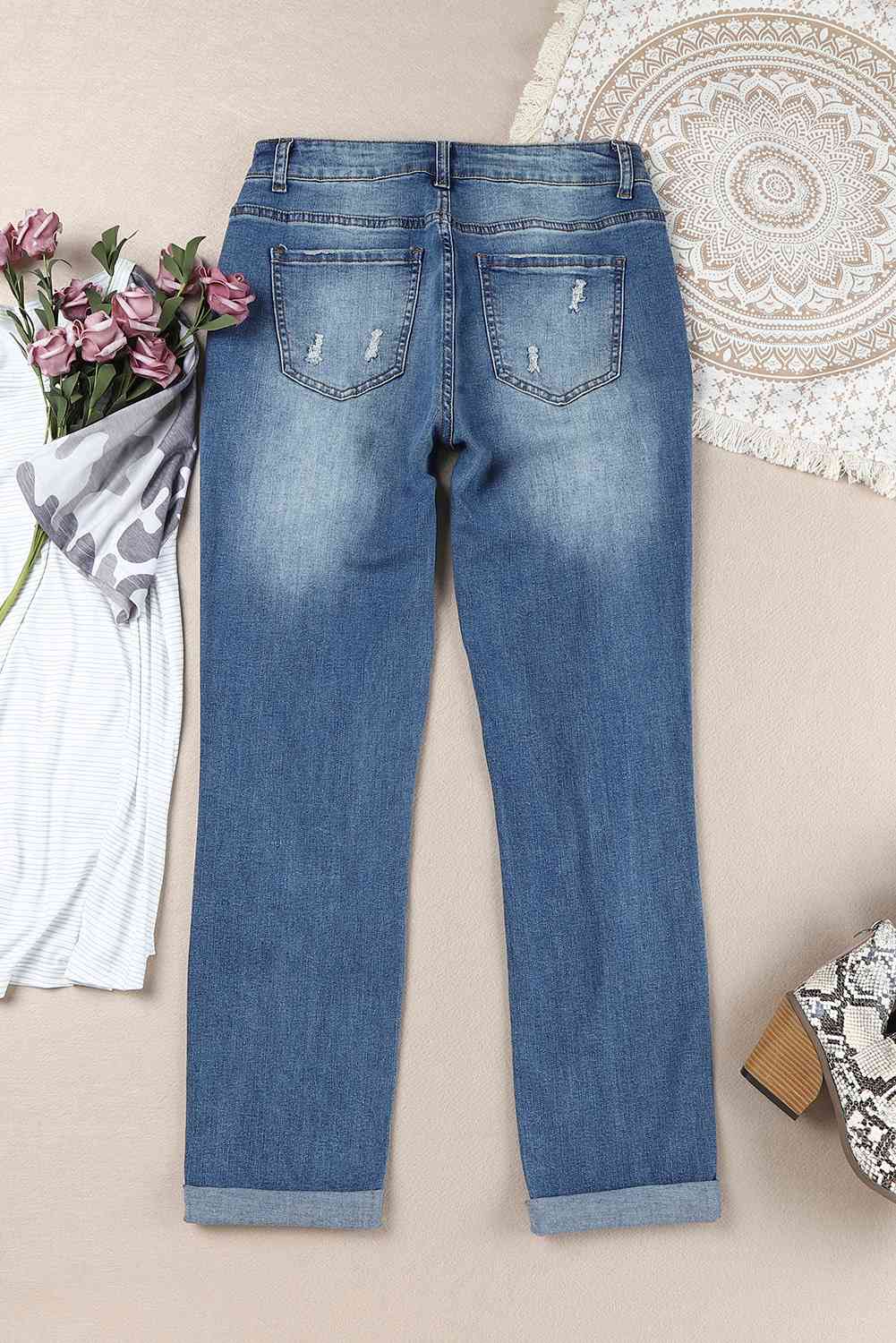 Stilla | Ternede Patches Mid Talje Distressed Jeans