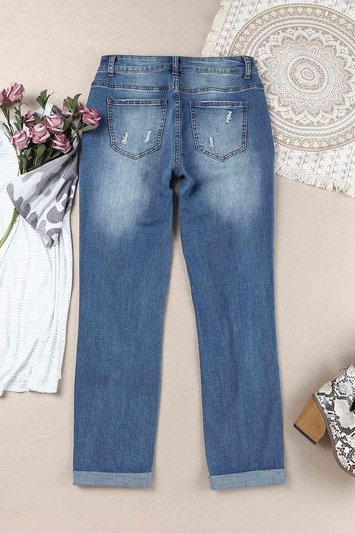 Stilla | Ternede Patches Mid Talje Distressed Jeans