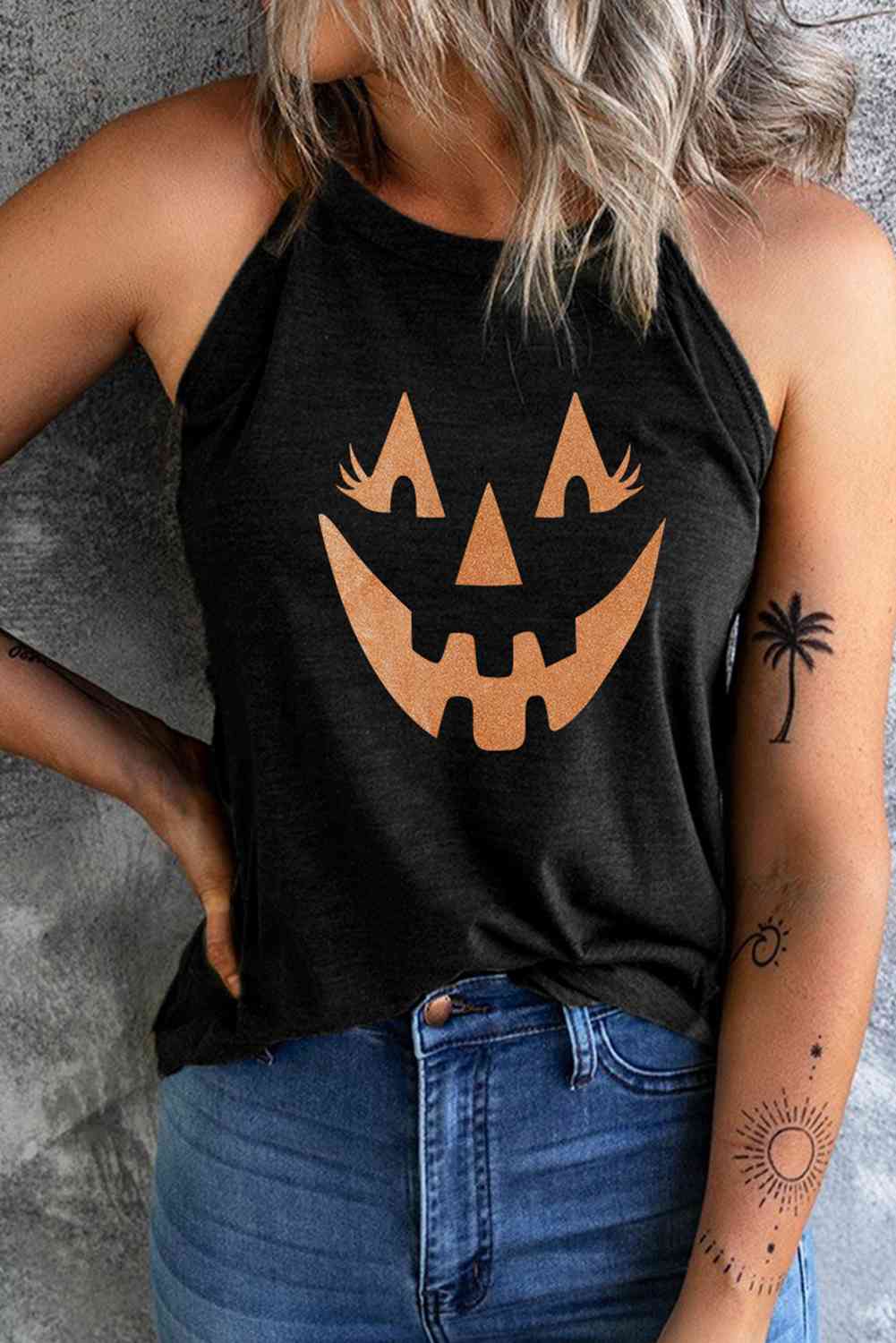 Stilla | Neck Jack-o'-lantern Grafisk Tank Top
