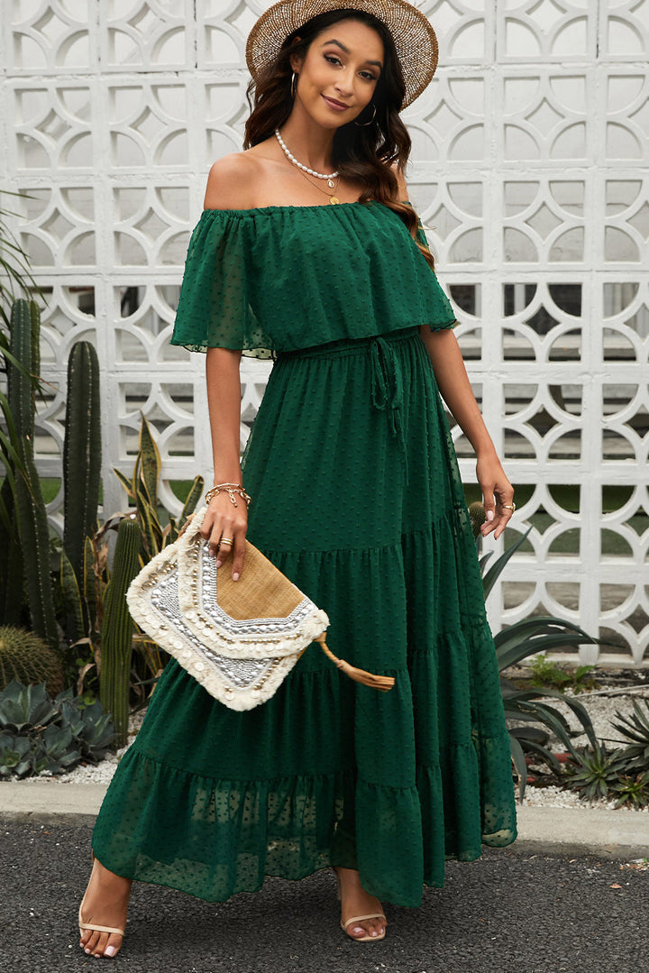 Stilla | Dot Off-Shoulder Lagdelt Maxi Kjole