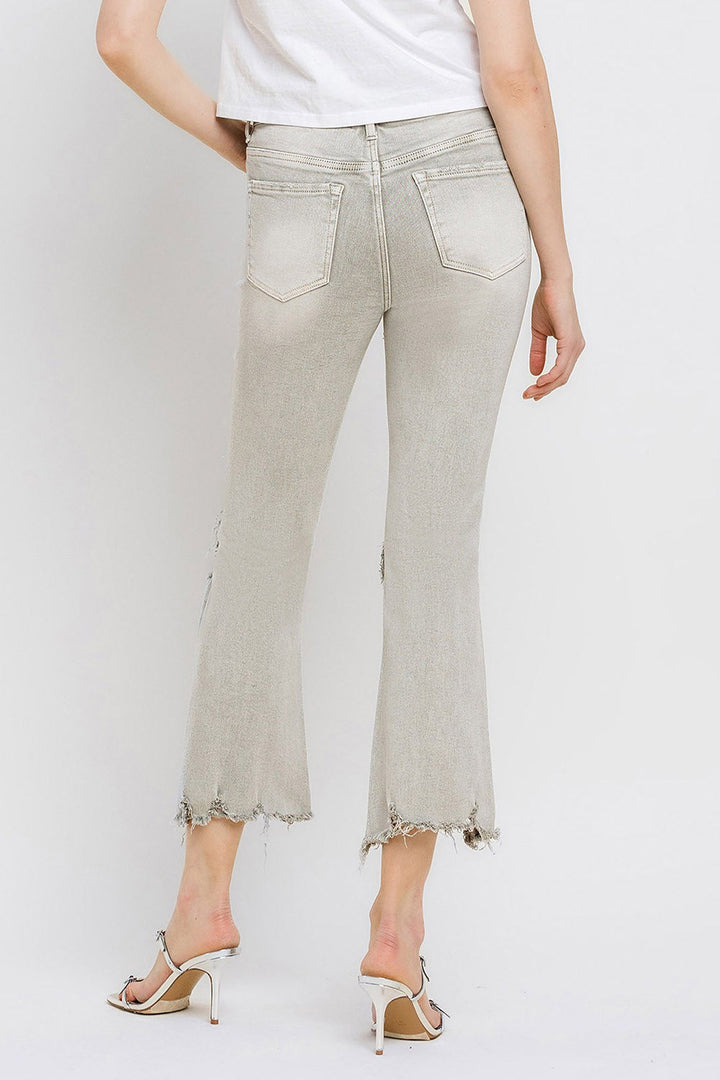 Stilla | Distressed Raw Hem Cropped Flare Jeans