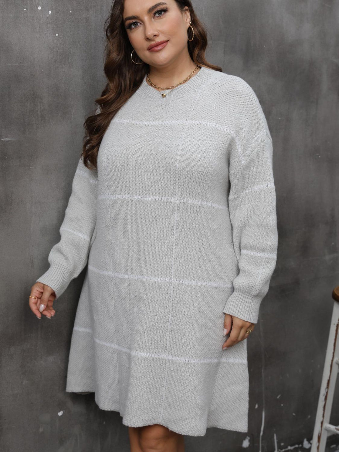 Stilla | Plus Size Rund Hals Langærmet Sweater Kjole