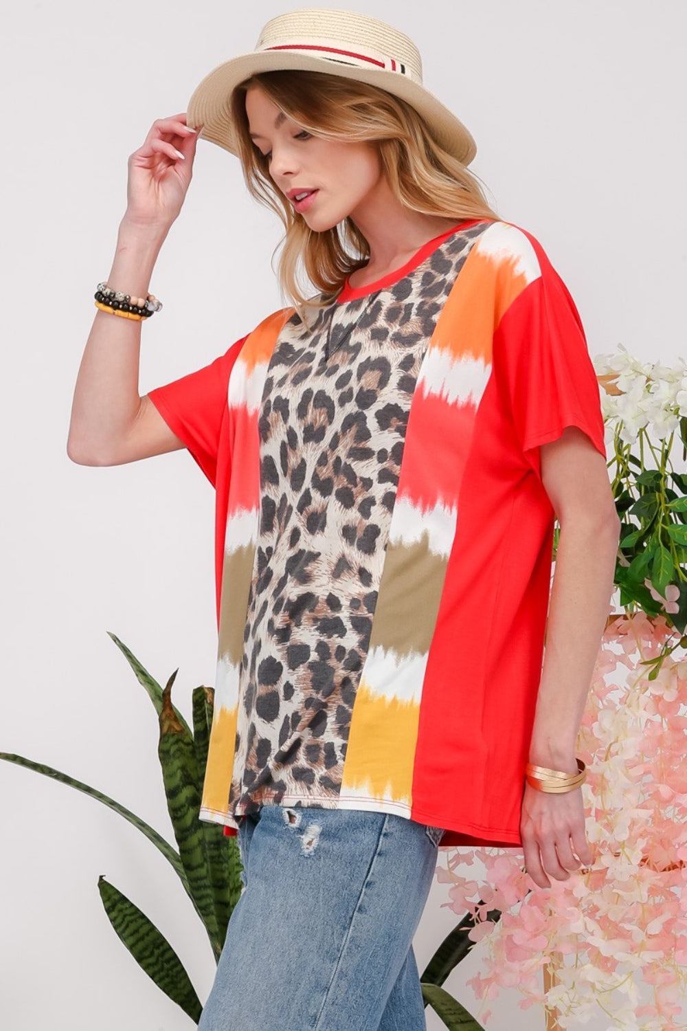 Stilla | Full Size Leopard Farveblok T-Shirt