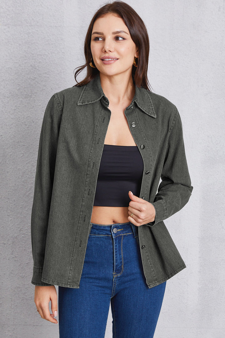Stilla | Hals Knap Op Denim Top