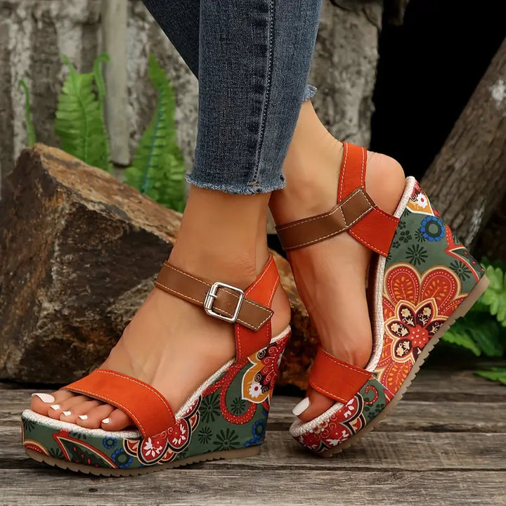 Stilla | Wedge Sandaler Med Blomsterprint Til Kvinder Design