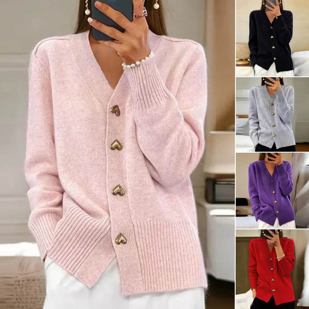 Stilla | Stilfuld Cardigan med Hjerteknap Detaljer