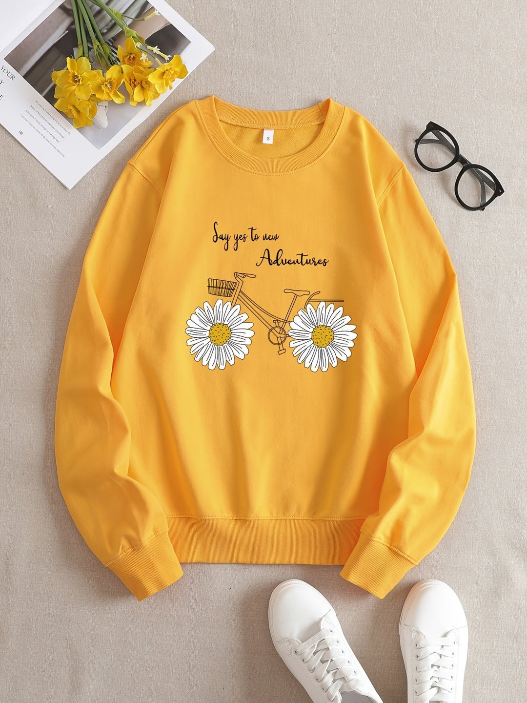 Stilla | Afslappet Gul Sweatshirt med Humoristisk Grafisk Tryk