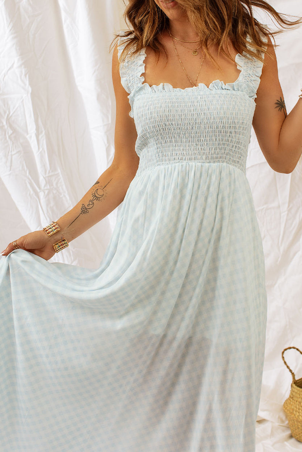 Stilla | Ruffle Strap Smocked Maxi Dress