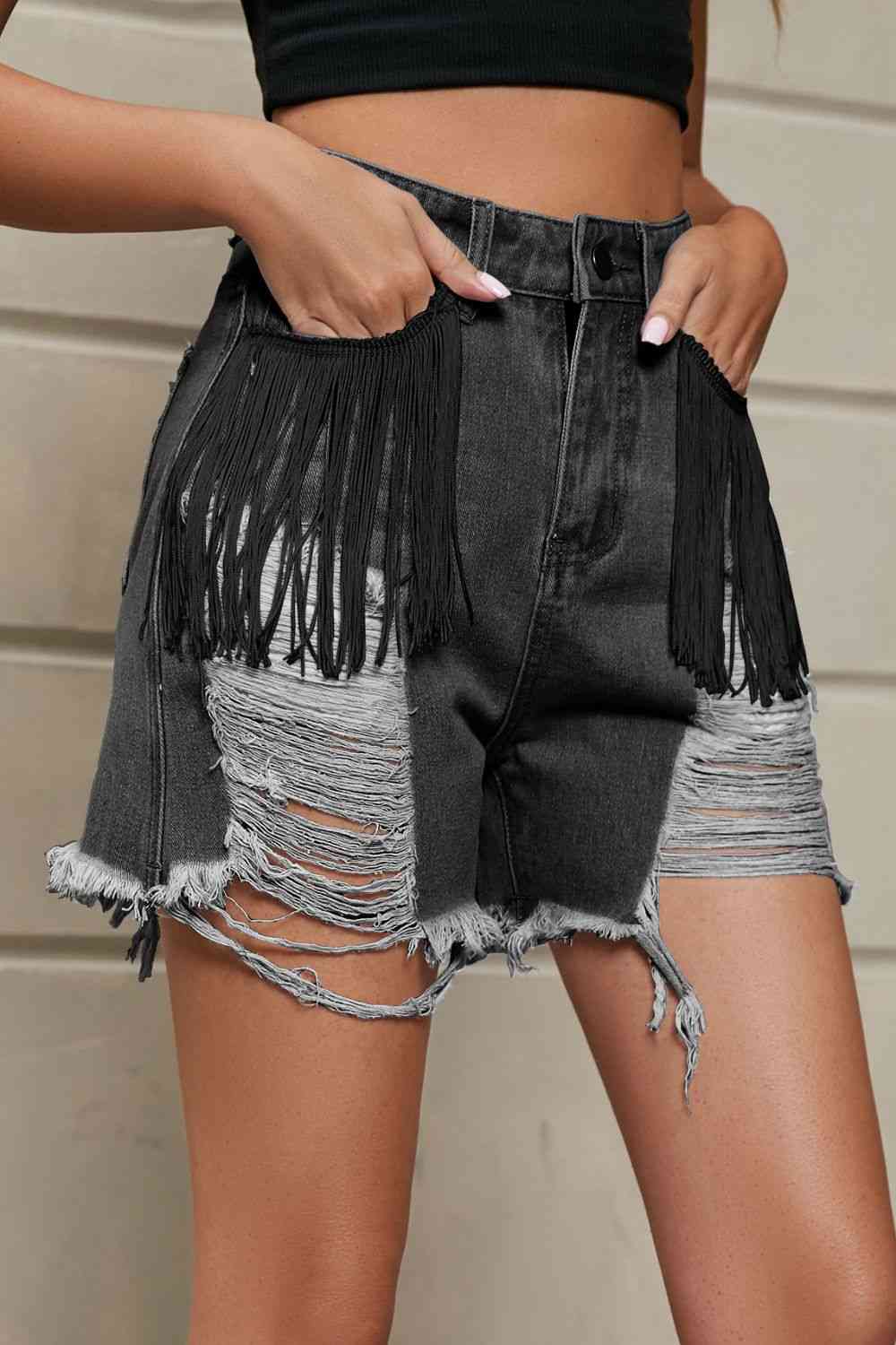 Stilla | Trim Distressed Denim Shorts Med Lommer