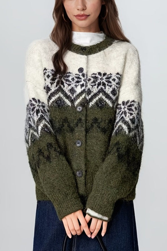 Stilla | Retro Nordic Jul Snefnug Jacquard Strikjakke