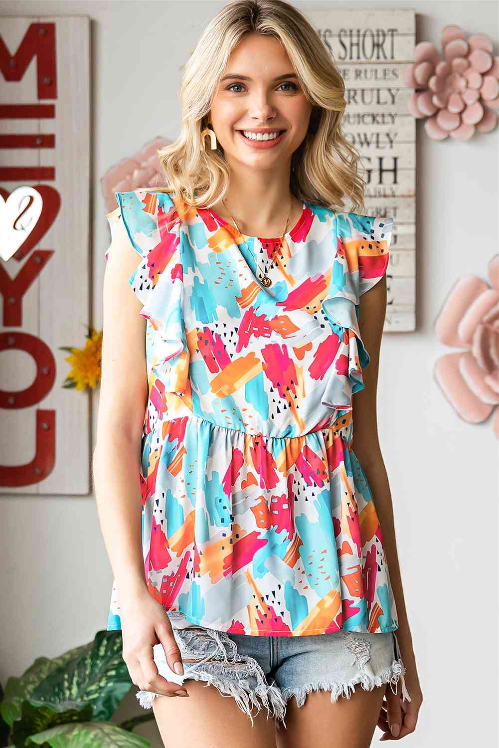 Stilla | Rund Hals Ruffle Peplum Top