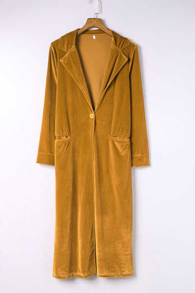 Stilla | Neck Longline Velvet Cardigan Med Lommer
