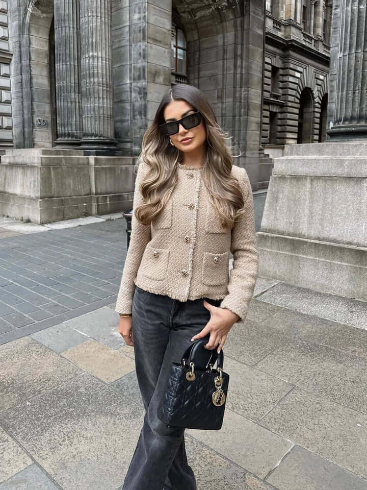 Stilla | Tweed Cropped Jakke med Lommer