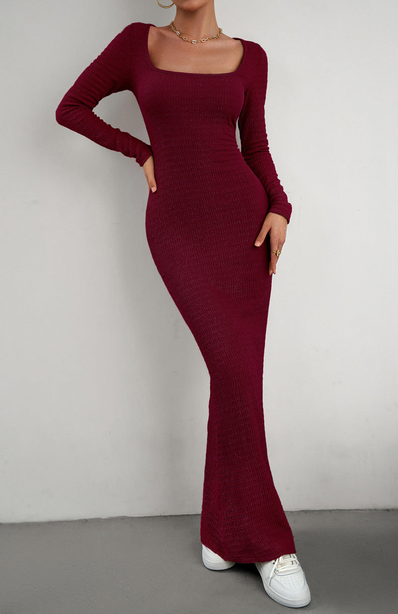 Stilla | Ærme Fyrkantet Hals Maxi Bodycon Kjole